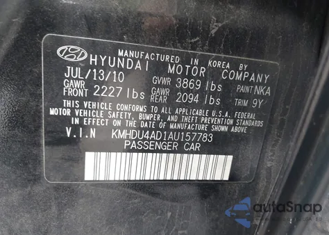 2010 Hyundai Elantra Blue from USA, damaged, VIN KMHDU4AD1AU157783